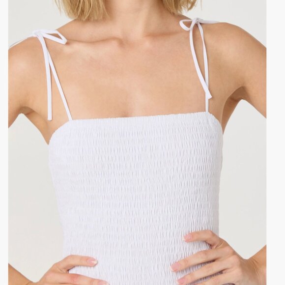 NWT ASTR the Label Drop Waist Smocked Midi Dress Medium, WHITE - Picture 6 of 9